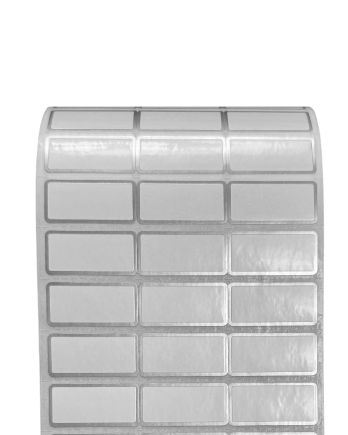 PP Gloss White Packaging Label with KSilver Round Corner 2.5 x 1.2 cm<br>สติ๊กเกอร์ติดกล่องติดถุงพีพีขาวเงา/พีพีขาวมันสีเคเงินเงารอบดวง<br>ไดคัทมุมมน ขนาด 2.5 x 1.2 ซม.