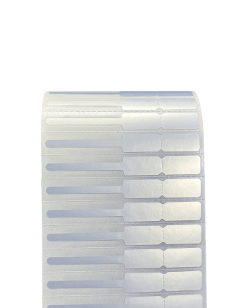 Polyester Silver Matte Jewelry Label 7.0 x 0.85 cm<br>สติ๊กเกอร์จิวเวลรี่เนื้อโพลีเอสเตอร์เงินด้าน<br>ไดคัทหางหนู ขนาด 7.0 x 0.85 ซม.