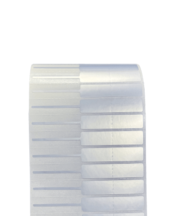 Polyester Silver Matte Jewelry Label 7.8 x 0.95 cm<br>สติ๊กเกอร์จิวเวลรี่เนื้อโพลีเอสเตอร์เงินด้าน<br>ไดคัทหางหนู ขนาด 7.8 x 0.95 ซม.