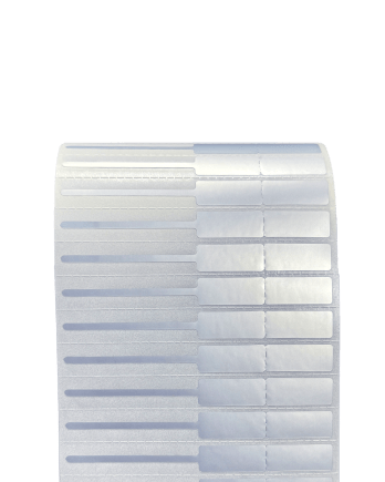 Polyester Silver Matte Jewelry Label 8.0 x 0.8 cm<br>สติ๊กเกอร์จิวเวลรี่เนื้อโพลีเอสเตอร์เงินด้าน<br>ไดคัทหางหนู ขนาด 8.0 x 0.8 ซม.