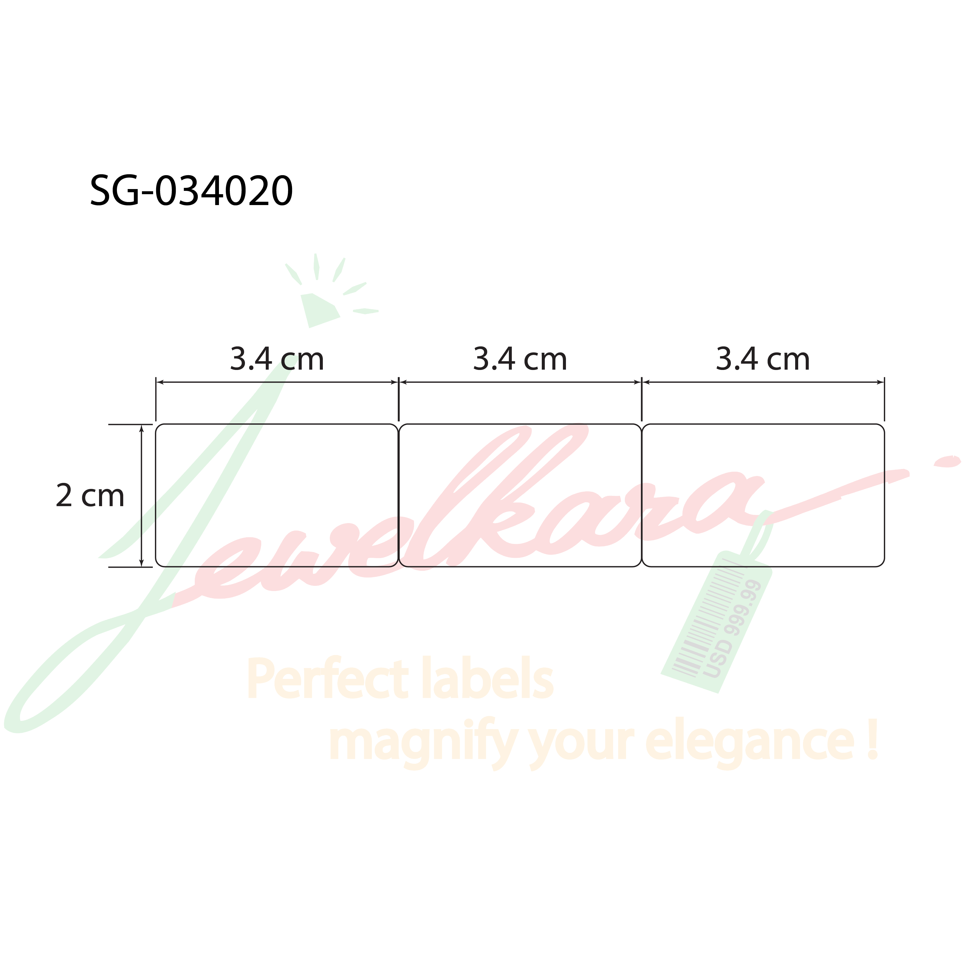 Semi Gloss White Packaging Label 3.4 x 2.0 cm<br>สติ๊กเกอร์ติดกล่องติดถุงกึ่งมันกึ่งด้าน<br>ไดคัทมุมมน ขนาด 3.4 x 2.0 ซม. - Image 2