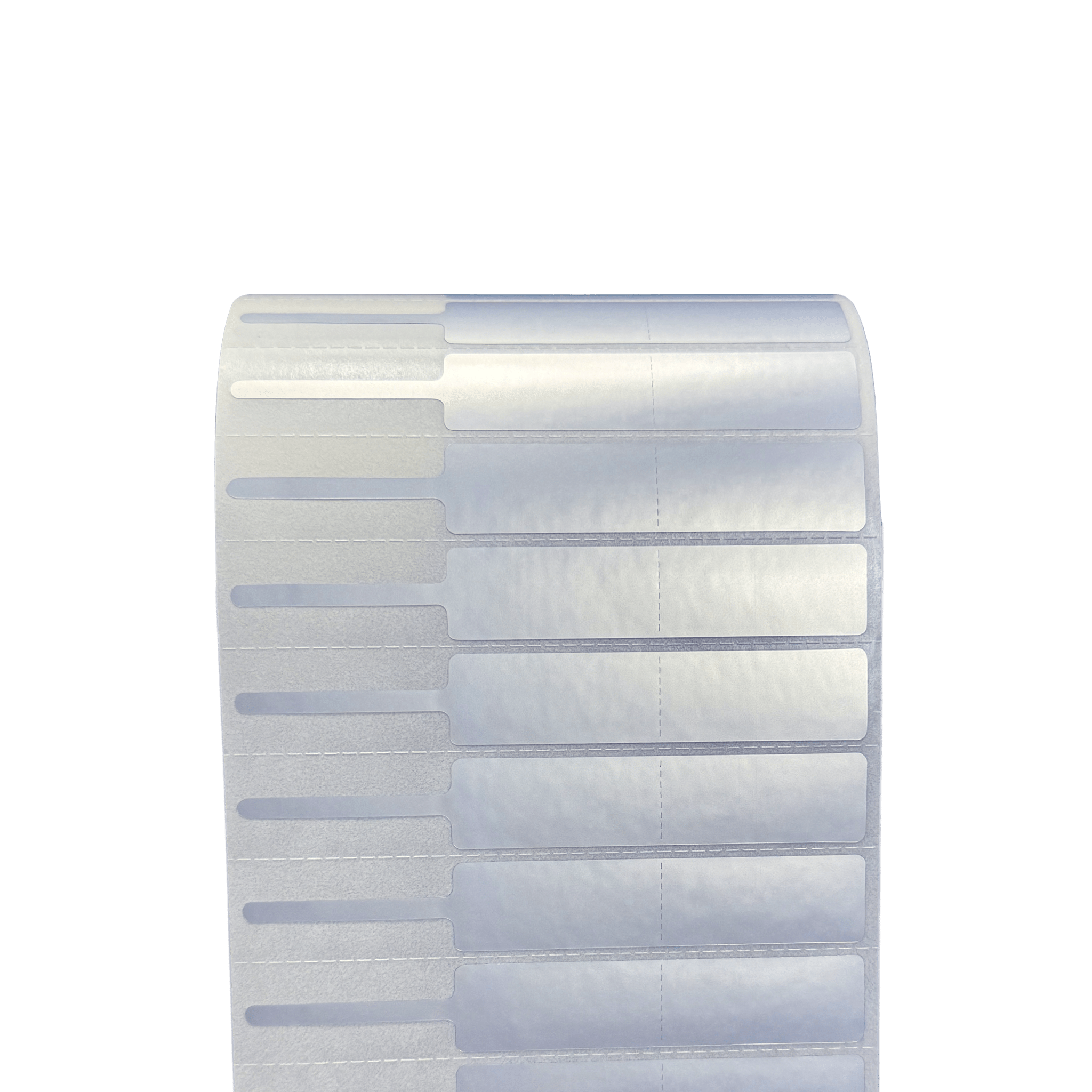 Polyester Silver Matte Jewelry Label 9.0 x 1.3 cm<br>สติ๊กเกอร์จิวเวลรี่เนื้อโพลีเอสเตอร์เงินด้าน<br>ไดคัทหางหนู ขนาด 9.0 x 1.3 ซม.