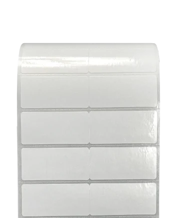 PP Gloss White Packaging Label 5.0 x 2.0 cm<br>สติ๊กเกอร์ติดกล่องติดถุงพีพีขาวเงา/พีพีขาวมัน<br>ไดคัทมุมมน ขนาด 5.0 x 2.0 ซม.