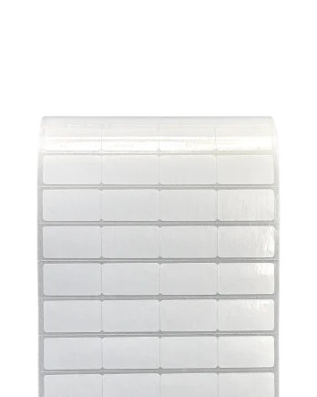 PP Gloss White Packaging Label 2.2 x 1.2 cm<br>สติ๊กเกอร์ติดกล่องติดถุงพีพีขาวเงา/พีพีขาวมัน<br>ไดคัทมุมมน ขนาด 2.2 x 1.2 ซม.