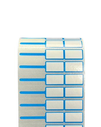 PP Gloss White Rattail Jewelry Label with Blue Color Rim Size 7.5 x 1.3 cm