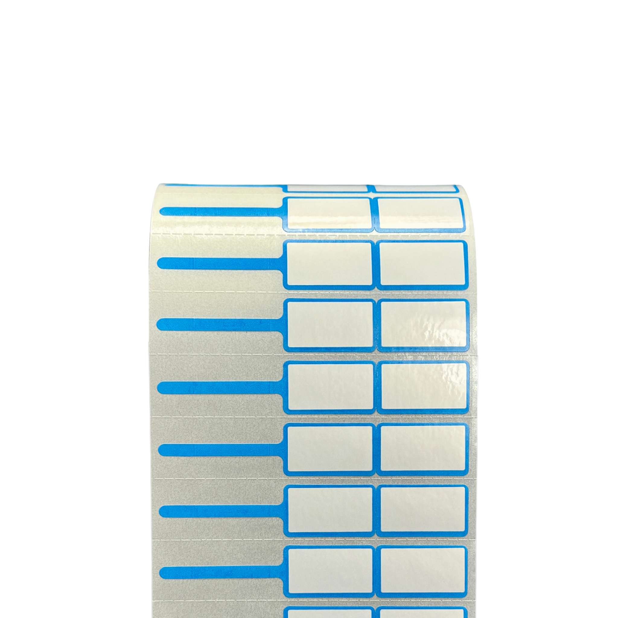 PP Gloss White Rattail Jewelry Label with Blue Color Rim Size 7.5 x 1.3 cm