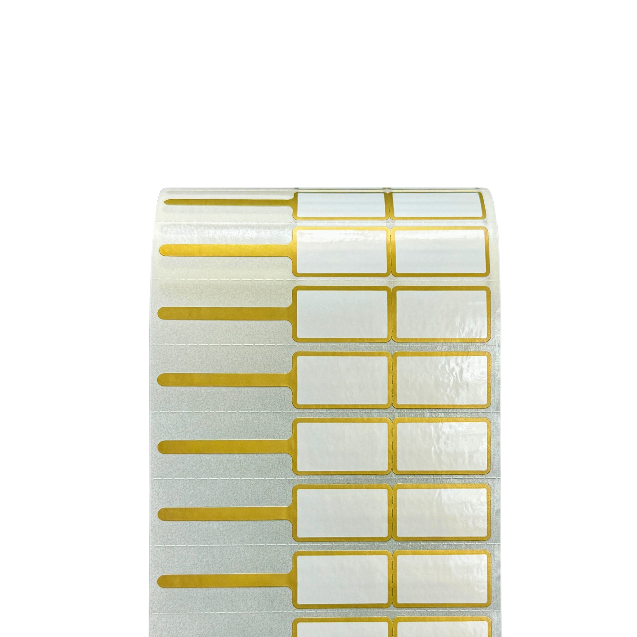PP Gloss White Rattail Jewelry Label with Gold Color Rim Size 7.5 x 1.3 cm