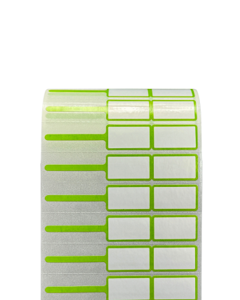PP Gloss White Rattail Jewelry Label with Green Color Rim Size 7.5 x 1.3 cm