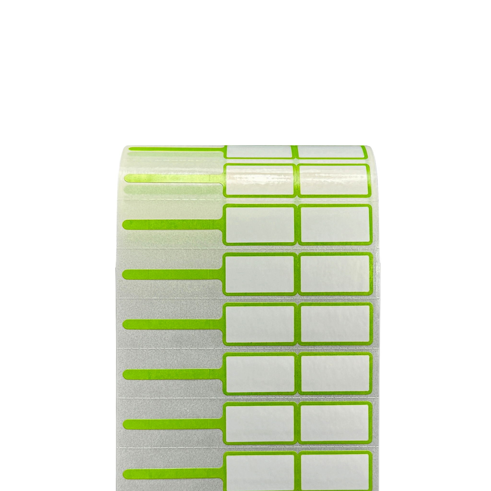 PP Gloss White Rattail Jewelry Label with Green Color Rim Size 7.5 x 1.3 cm