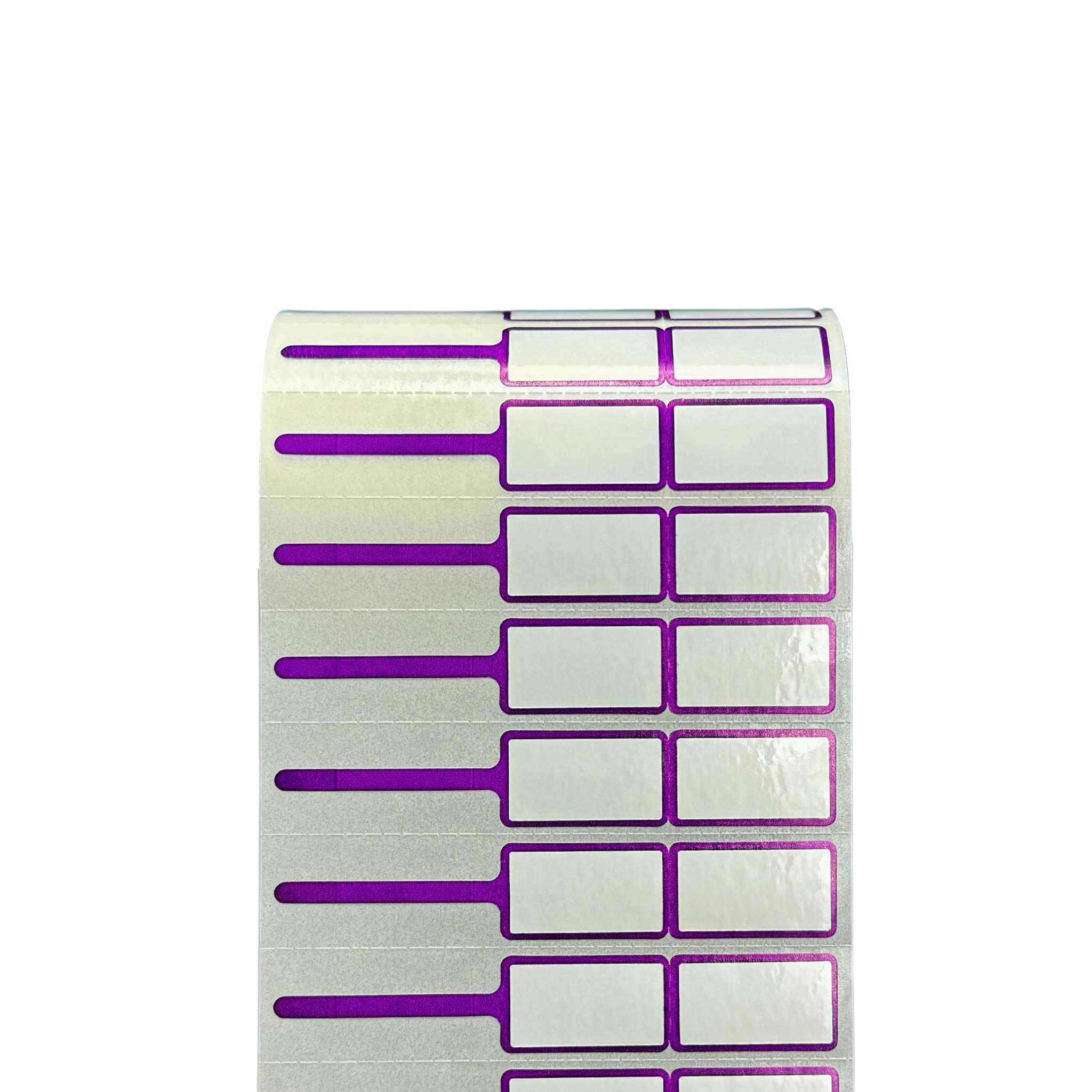 PP Gloss White Rattail Jewelry Label with Purple Color Rim Size 7.5 x 1.3 cm