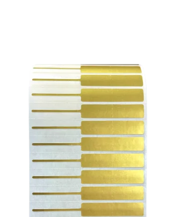 PP Gold Matte Jewelry Label 7.8 x 0.95 cm<br>สติ๊กเกอร์จิวเวลรี่เนื้อพีพีทองด้าน<br>ไดคัทหางหนู ขนาด 7.8 x 0.95 ซม.