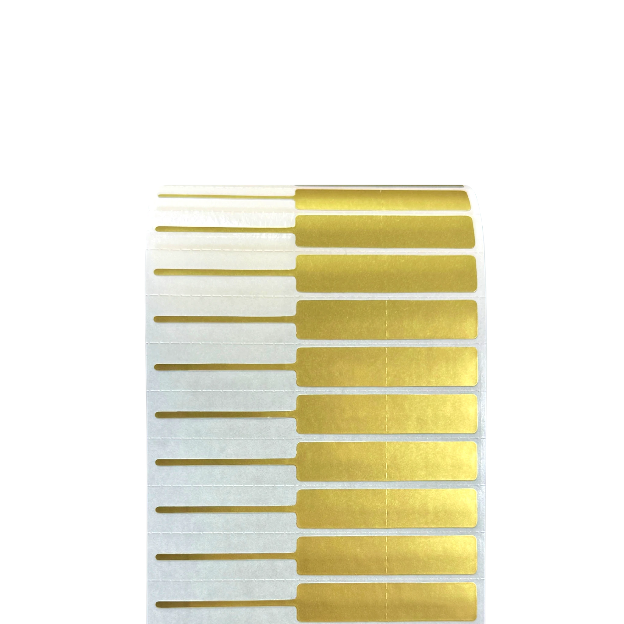 PP Gold Matte Jewelry Label 7.8 x 0.95 cm<br>สติ๊กเกอร์จิวเวลรี่เนื้อพีพีทองด้าน<br>ไดคัทหางหนู ขนาด 7.8 x 0.95 ซม.