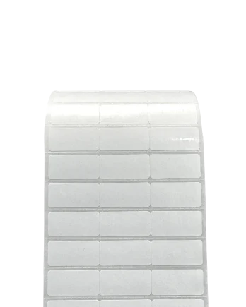 PP Gloss White Packaging Label 2.5 x 1.2 cm<br>สติ๊กเกอร์ติดกล่องติดถุงพีพีขาวเงา/พีพีขาวมัน ไดคัทมุมมน 2.5 x 1.2 cm