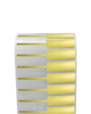 PP Gold Matte Jewelry Label 6.6 x 1.1 cm<br>สติ๊กเกอร์จิวเวลรี่เนื้อพีพีทองด้าน<br>ไดคัทหางหนู ขนาด 6.6 x 1.1 ซม.