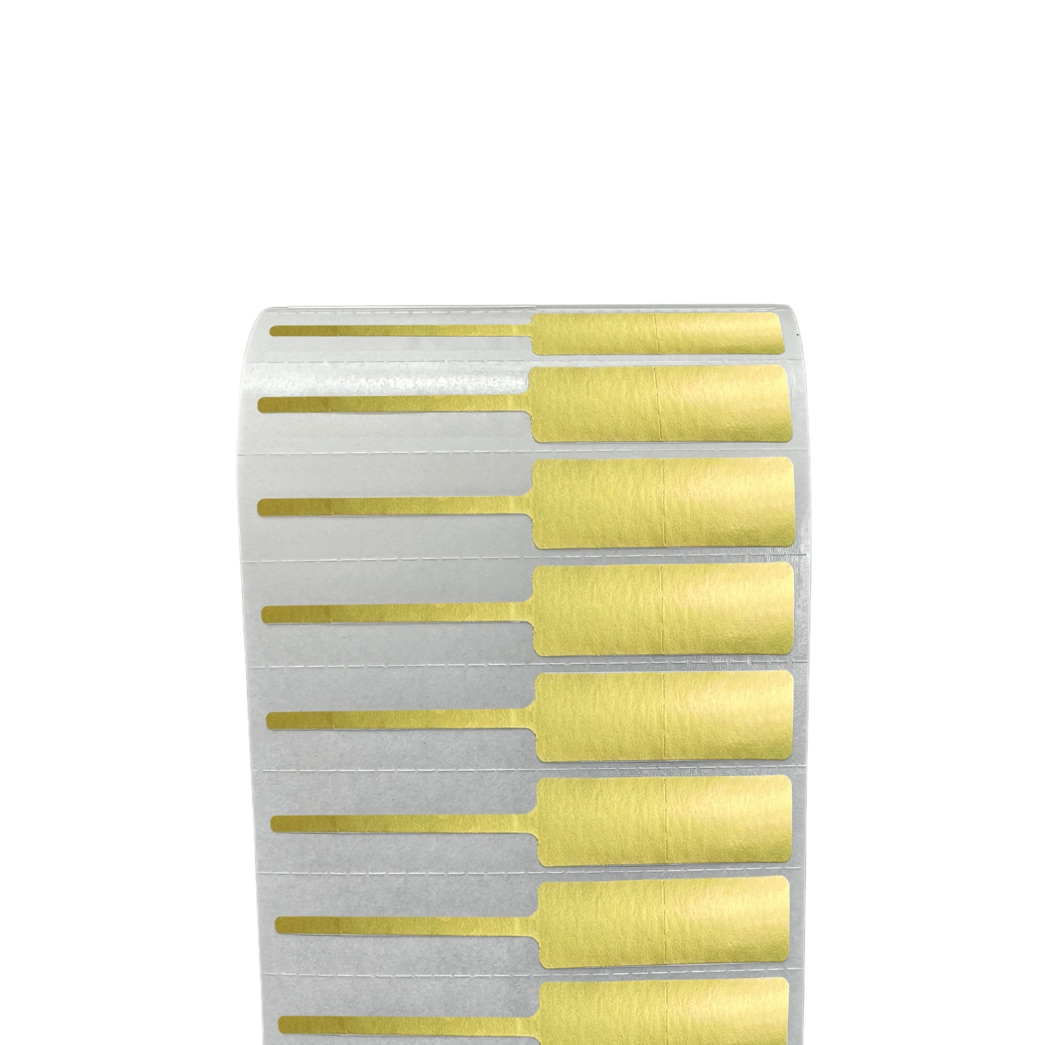 PP Gold Matte Jewelry Label 6.6 x 1.1 cm<br>สติ๊กเกอร์จิวเวลรี่เนื้อพีพีทองด้าน<br>ไดคัทหางหนู ขนาด 6.6 x 1.1 ซม.