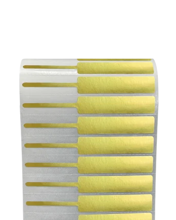 PP Gold Matte Jewelry Label 9.2 x 1.2 cm<br>สติ๊กเกอร์จิวเวลรี่เนื้อพีพีทองด้าน<br>ไดคัทหางหนู ขนาด 9.2 x 1.2 ซม.